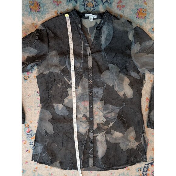Coldwater Creek Sheer Black & Gray Floral Crinkled Button-Up Shirt - PM (10-12) - Picture 8 of 11